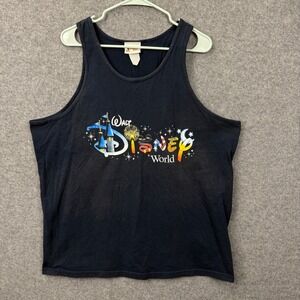 Walt Disney World Vintage Mens Tank Top Black Graphic Mickey Mouse Castle XL